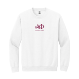 Wear your Alpha Phi Full Logo with sincerity and classic warmth in this Gildan crewneck sweatshirt. It features your cherished ΑΦ Full Logo prominently embroidered on the chest