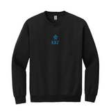Wear your Kappa Kappa Gamma letters with aspiration in this enduring style Gildan crewneck sweatshirt. It features your beautiful ΚΚΓ Vertical Fleur De Key design meticulously embroidered on the center chest in blue