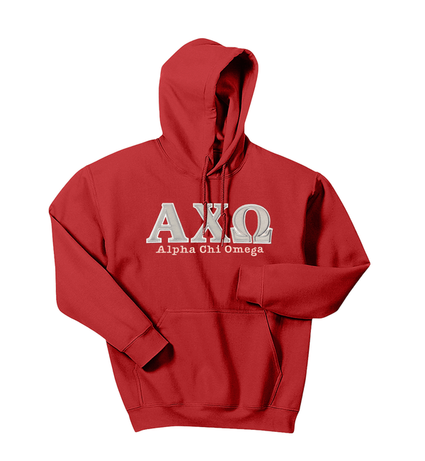 Sewn on Greek Letters Gildan Hoodie With Additional Embroidery