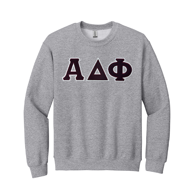 Alpha Delta Phi Fraternity Sewn on Greek Letter Gildan Crewneck Sweatshirt