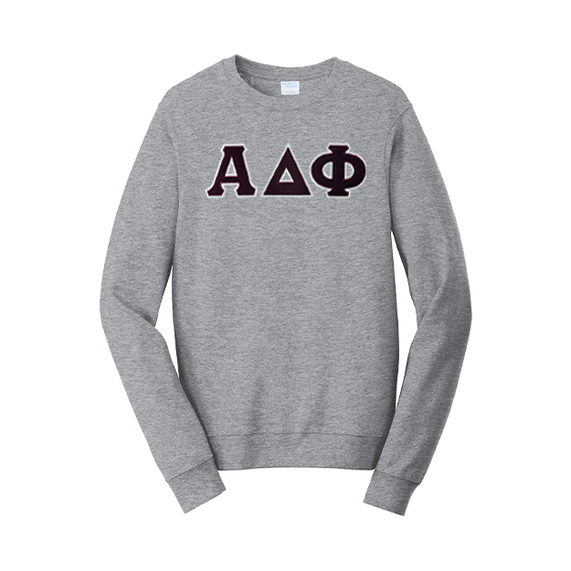 Alpha Delta Phi Satin Stitch Sewn on Greek Letter Fan Favorite Port and Company Crewneck Sweatshirt