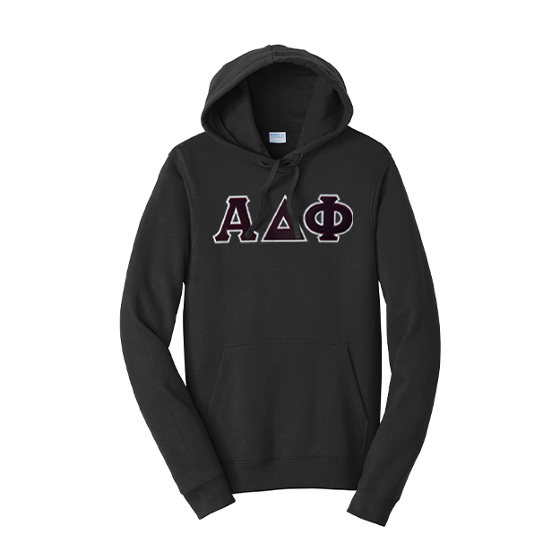 Alpha Delta Phi Fraternity Satin Stitch Sewn on Greek Letter Fan Favorite Port and Company Hoodie