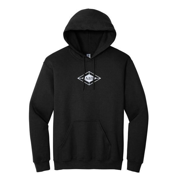 Alpha Delta Pi Sorority Embroidered Diamond Hooded Sweatshirt. Display your Alpha Delta Pi sisterhood with grace in this classic appeal Gildan hoodie. It features your cherished ΑΔΠ diamond embroidered onto the center of the chest