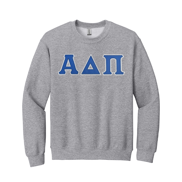 Alpha Delta Pi Sorority Sewn on Greek Letter Gildan Crewneck Sweatshirt.