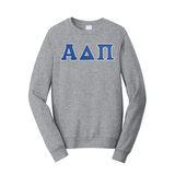 Premium Alpha Delta Pi Sorority Satin Stitch Sewn on Greek Letter Fan Favorite Port and Company Crewneck Sweatshirt