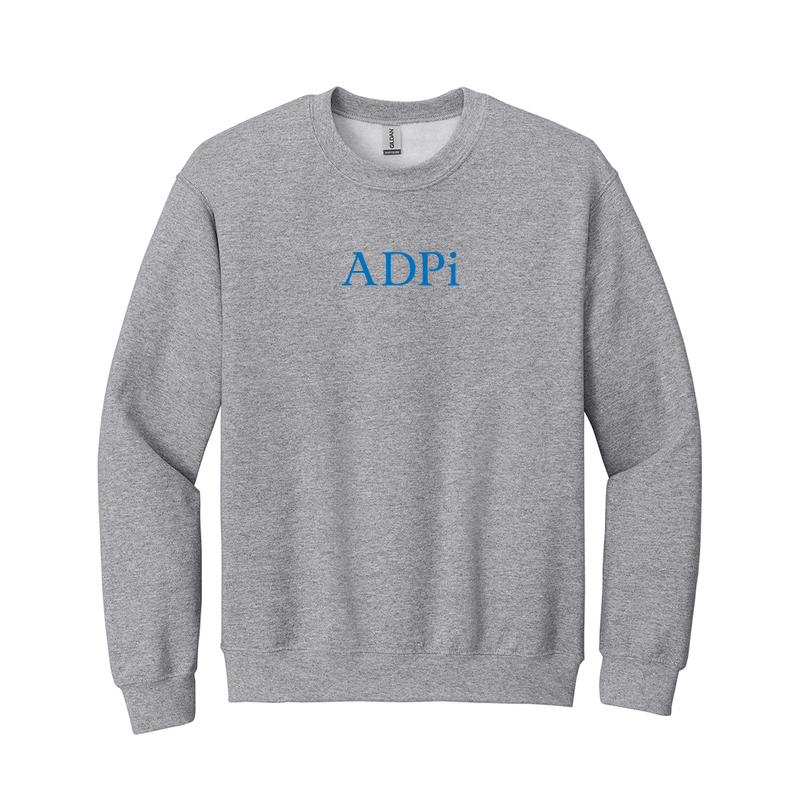 ADPi Sorority Embroidered Crewneck Sweatshirt. Display your Alpha Delta Pi sisterhood with grace in this classic appeal Gildan crewneck sweatshirt. It features ADPi expertly embroidered on the chest (as seen in the product image). You can customize this comfortable sweatshirt by choosing your embroidery color, as well as the crewneck sweatshirt's color.