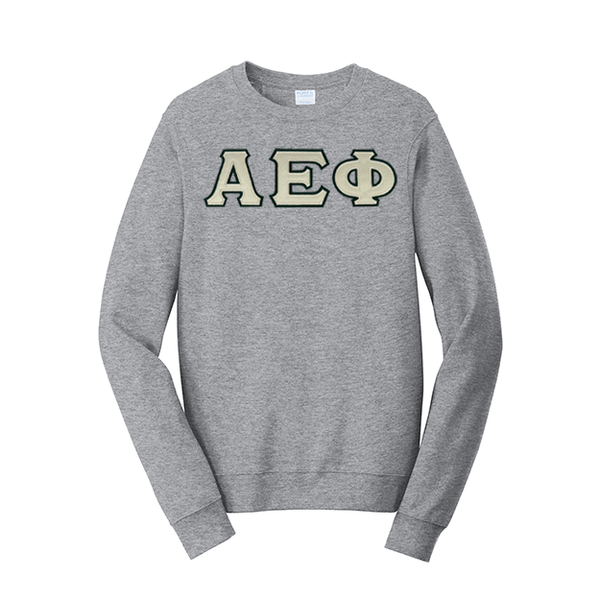 Premium Alpha Epsilon Phi Sorority Satin Stitch Sewn on Greek Letter Fan Favorite Port and Company Crewneck Sweatshirt