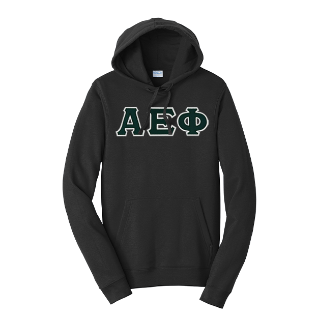 Premium Alpha Epsilon Phi Sorority Satin Stitch Sewn on Greek Letter Fan Favorite Port and Company Hoodie
