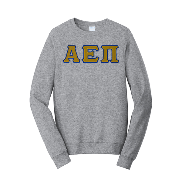 Premium Alpha Epsilon Pi Satin Stitch Sewn on Greek Letter Fan Favorite Port and Company Crewneck Sweatshirt