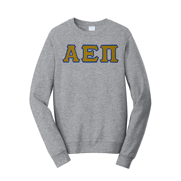 Premium Alpha Epsilon Pi Satin Stitch Sewn on Greek Letter Fan Favorite Port and Company Crewneck Sweatshirt