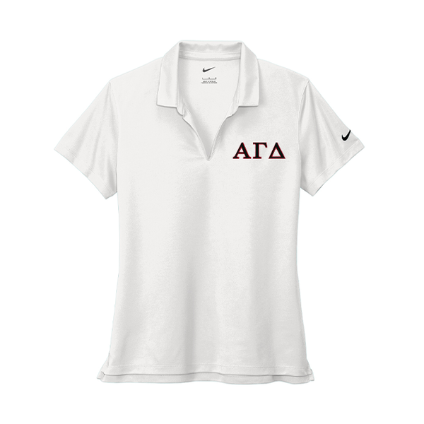 Alpha Gamma Delta Sorority Nike Ladies Dri-FIT polo with embroidered Greek letters