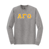 Represent your Alpha Gamma Omega fraternity in this durable Gildan long sleeve t-shirt, perfect for showcasing your fraternity. This quality long sleeve features your distinguished AGO Greek letters meticulously sewn on for a timeless and bold appearance. 