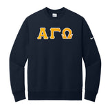 Represent your Alpha Gamma Omega fraternity in this premium Nike Club Fleece Crewneck Sweatshirt, featuring classic sewn-on Greek letters. Your distinguished AGO Greek letters are sewn onto the chest using high-quality satin stitch for a bold
