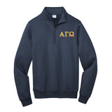 Represent your Alpha Gamma Omega fraternity with this comfortable Port &amp; Company Quarter Zip sweatshirt, featuring your letters in a refined embroidered style. Your distinguished AGO Greek letters will be neatly embroidered on either the left or right chest