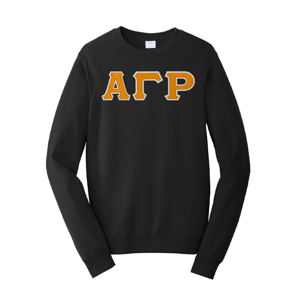 Premium Alpha Gamma Rho Satin Stitch Sewn on Greek Letter Fan Favorite Port and Company Crewneck Sweatshirt