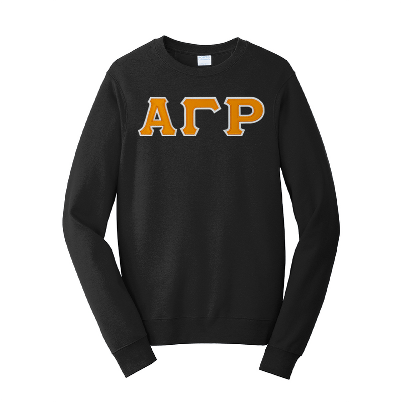 Premium Alpha Gamma Rho Satin Stitch Sewn on Greek Letter Fan Favorite Port and Company Crewneck Sweatshirt