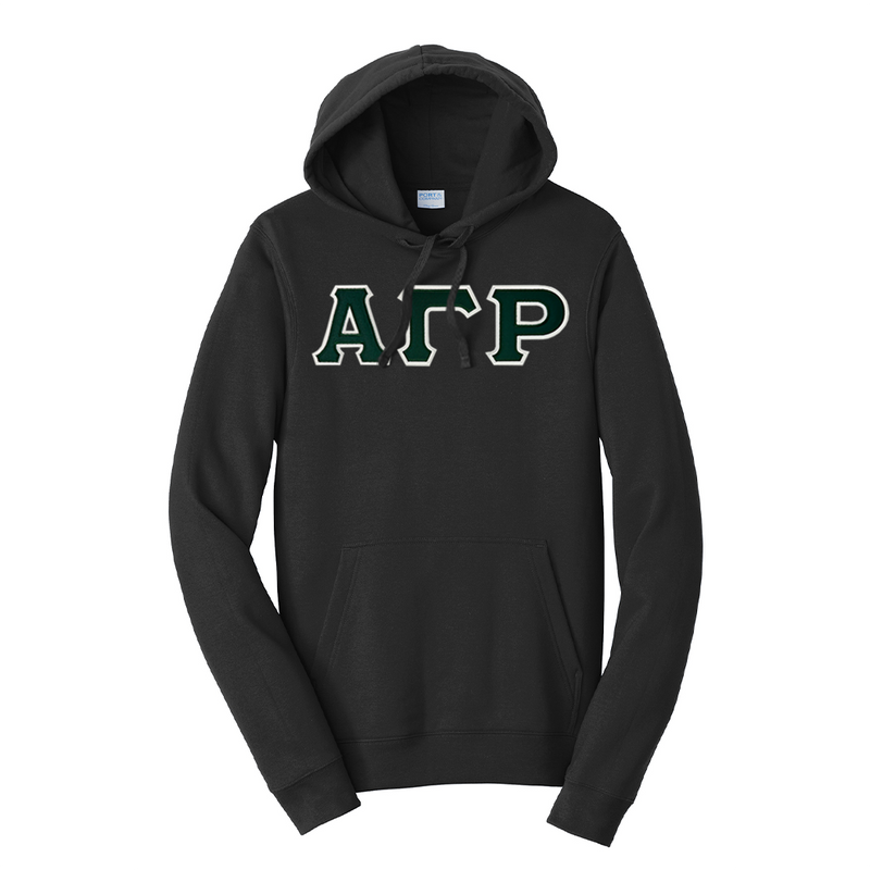 Premium Alpha Gamma Rho Fraternity Satin Stitch Sewn on Greek Letter Fan Favorite Port and Company Hoodie