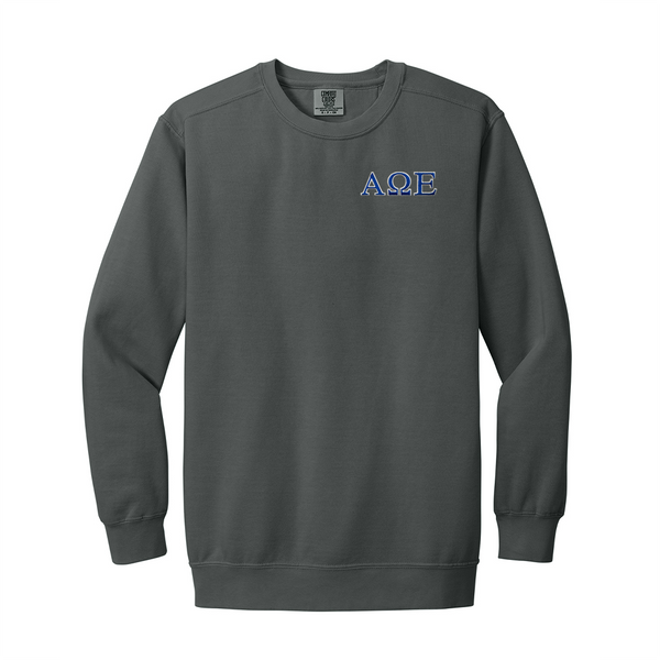 Alpha Omega Epsilon Sorority Comfort Colors Embroidered Greek Letter Crewneck Sweatshirt