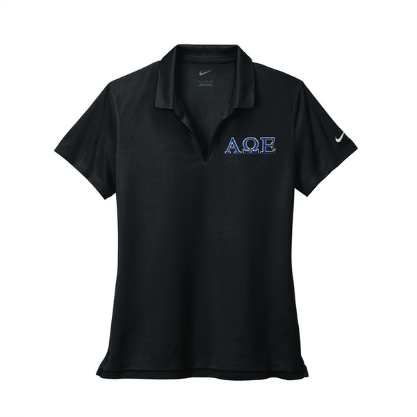 Alpha Omega Epsilon Sorority Nike Ladies Dri-FIT polo with embroidered Greek letters