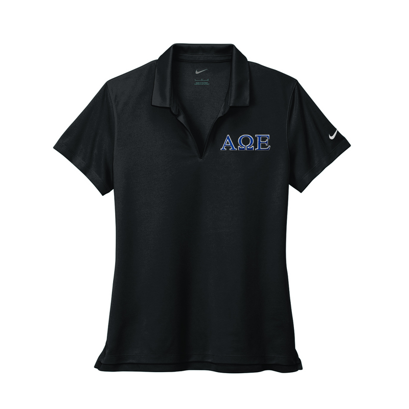 Alpha Omega Epsilon Sorority Nike Ladies Dri-FIT polo with embroidered Greek letters