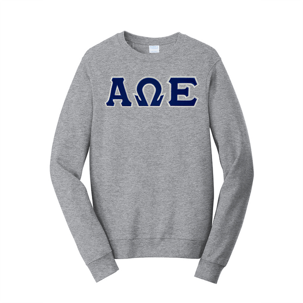 Premium Alpha Omega Epsilon Sorority Satin Stitch Sewn on Greek Letter Fan Favorite Port and Company Crewneck Sweatshirt