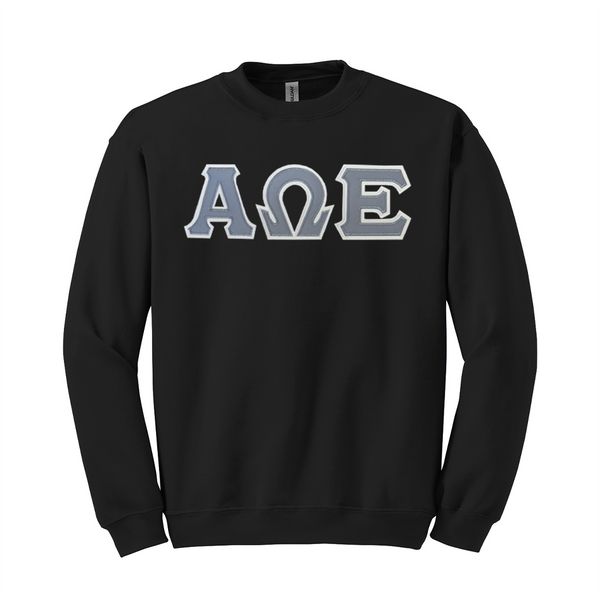 Alpha Omega Epsilon Sorority Sewn on Greek Letter Gildan Crewneck Sweatshirt.