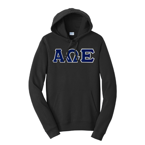 Premium Alpha Omega Epsilon Sorority Satin Stitch Sewn on Greek Letter Fan Favorite Port and Company Hoodie