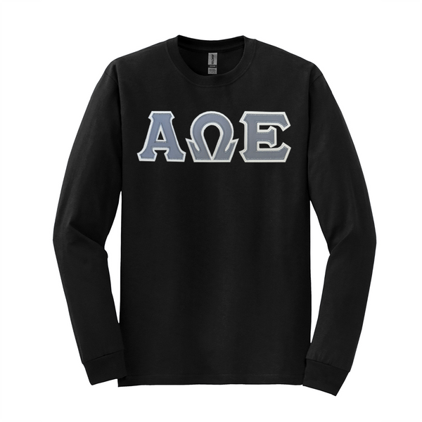 Alpha Omega Epsilon Sorority Sewn on Greek Letter Gildan Long Sleeve T-shirt