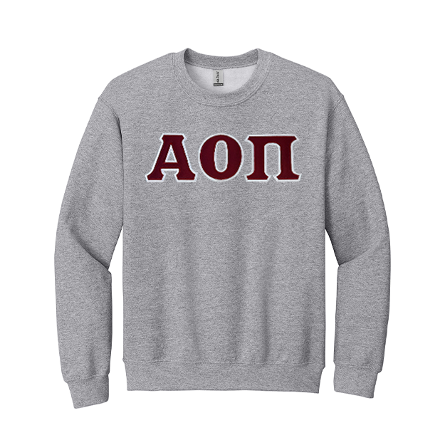 Alpha Omicron Pi Sorority Sewn on Greek Letter Gildan Crewneck Sweatshirt