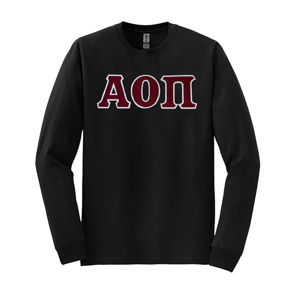 Alpha Omicron Pi Sorority Sewn on Greek Letter Gildan Long Sleeve T-shirt