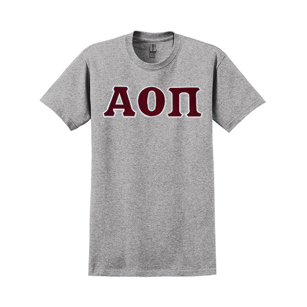 Alpha Omicron Pi Sorority Sewn on Greek Letter Gildan T-shirt