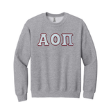 Wear your Alpha Omicron Pi letters with grace in this timeless appeal Gildan crewneck sweatshirt. It features your beautiful ΑΟΠ Greek letters meticulously sewn on with tackle twill.