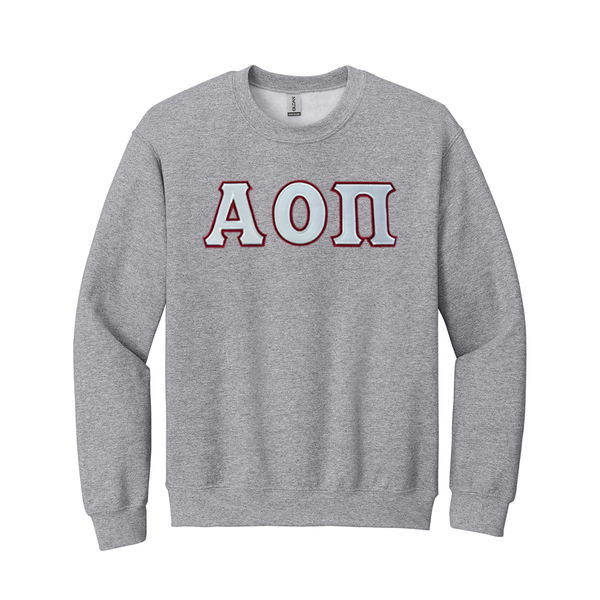 Wear your Alpha Omicron Pi letters with grace in this timeless appeal Gildan crewneck sweatshirt. It features your beautiful ΑΟΠ Greek letters meticulously sewn on with tackle twill.