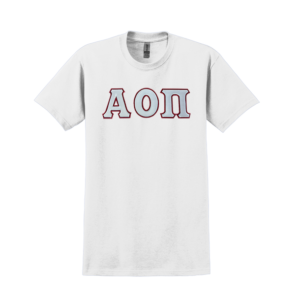 Wear your Alpha Omicron Pi letters with grace and timeless appeal. This Gildan t-shirt features your beautiful ΑΟΠ Greek letters meticulously sewn on.