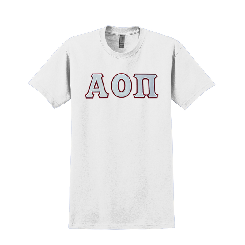 Wear your Alpha Omicron Pi letters with grace and timeless appeal. This Gildan t-shirt features your beautiful ΑΟΠ Greek letters meticulously sewn on.