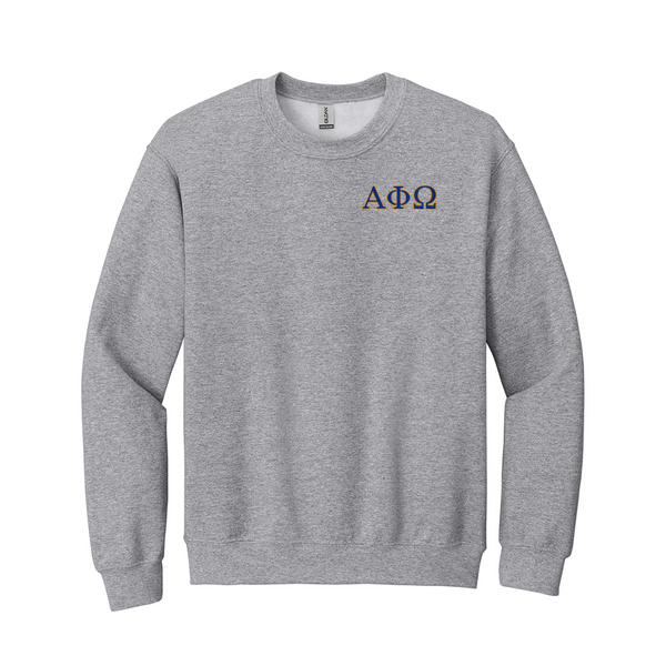 Alpha Phi Omega Fraternity Embroidered Greek Letter Gildan Crewneck Sweatshirt.