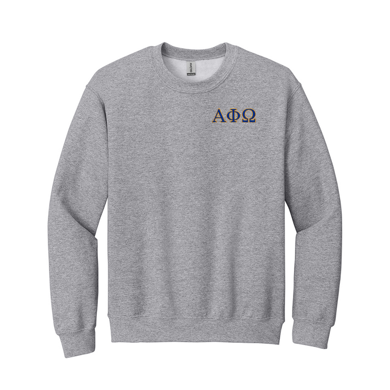 Alpha Phi Omega Fraternity Embroidered Greek Letter Gildan Crewneck Sweatshirt.
