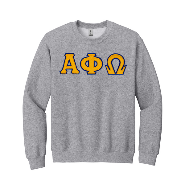 Alpha Phi Omega Fraternity Sewn on Greek Letter Gildan Crewneck Sweatshirt.