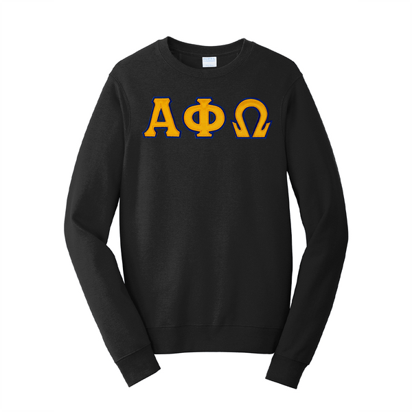 Alpha Phi Omega Satin Stitch Sewn on Greek Letter Fan Favorite Port and Company Crewneck Sweatshirt