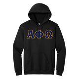 Alpha Phi Omega Fraternity Sewn on Greek Letter Gildan Hooded Sweatshirt