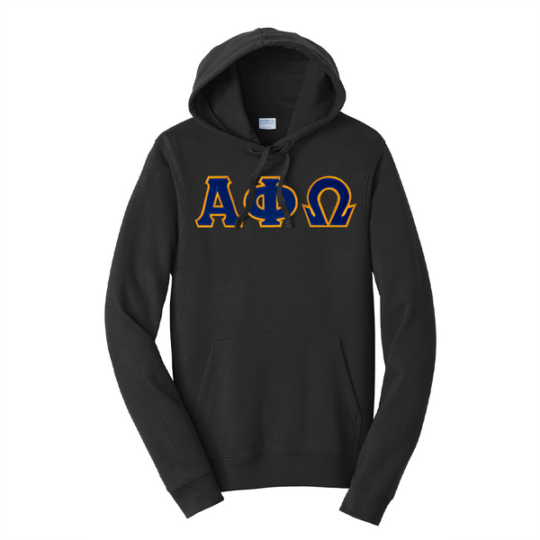 Alpha Phi Omega Fraternity Satin Stitch Sewn on Greek Letter Fan Favorite Port and Company Hoodie