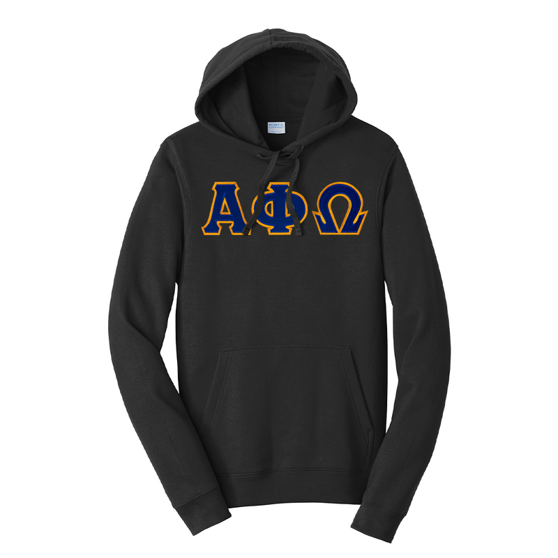 Alpha Phi Omega Fraternity Satin Stitch Sewn on Greek Letter Fan Favorite Port and Company Hoodie