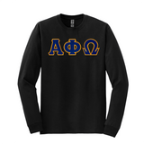 Alpha Phi Omega Fraternity Sewn on Greek Letter Gildan Long Sleeve T-shirt