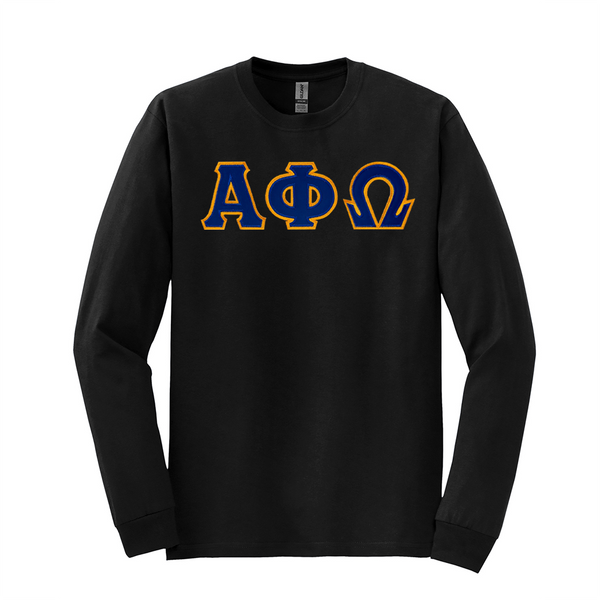 Alpha Phi Omega Fraternity Sewn on Greek Letter Gildan Long Sleeve T-shirt