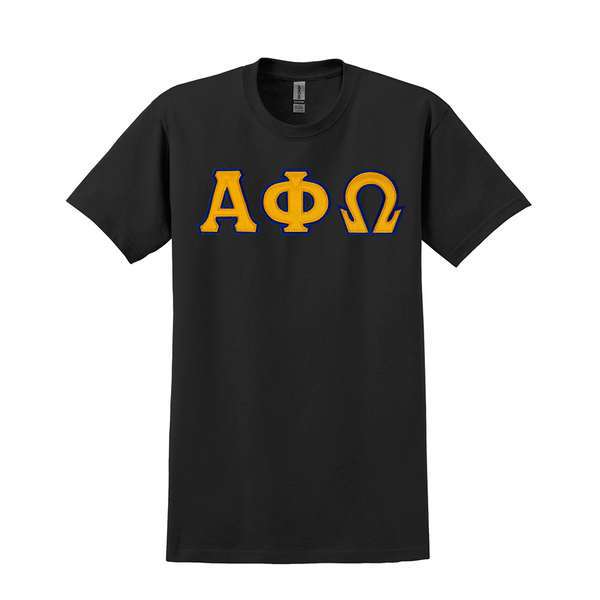 Alpha Phi Omega Fraternity Sewn on Greek Letter Gildan T-shirt
