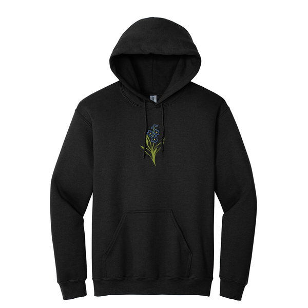 Wear your Alpha Phi Forget Me Not design with sincerity and classic warmth in this Gildan hoodie. It features your cherished ΑΦ Forget Me Not design prominently embroidered on the chest