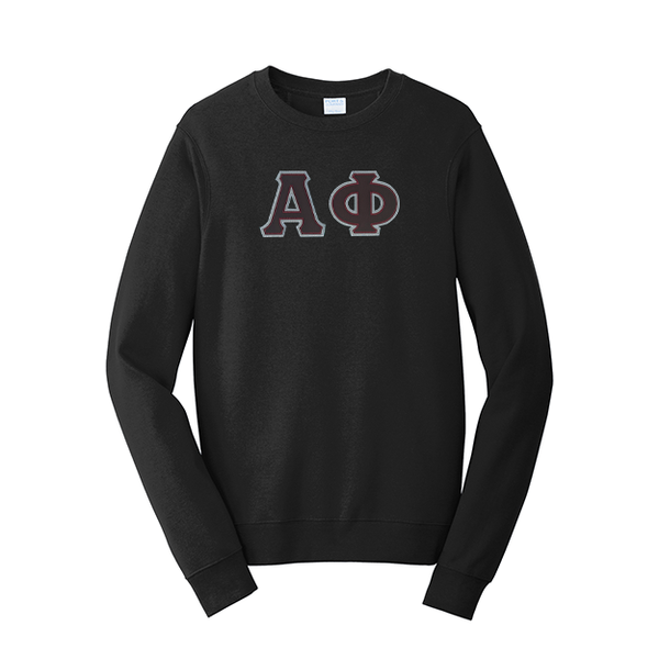 Premium Alpha Phi Sorority Satin Stitch Sewn on Greek Letter Fan Favorite Port and Company Crewneck Sweatshirt