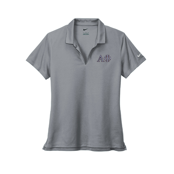Alpha Phi Sorority Nike Ladies Dri-FIT polo with embroidered Greek letters
