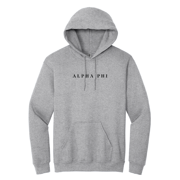 Wear your Alpha Phi Traditional Trademark with sincerity and classic warmth in this Gildan hoodie. It features your cherished ΑΦ Traditional Trademark prominently embroidered on the chest