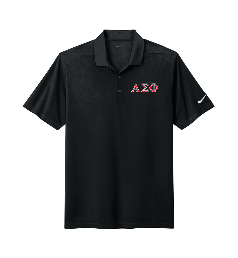 Alpha Sigma Phi embroidered greek letters on this classic embroidered Nike polo